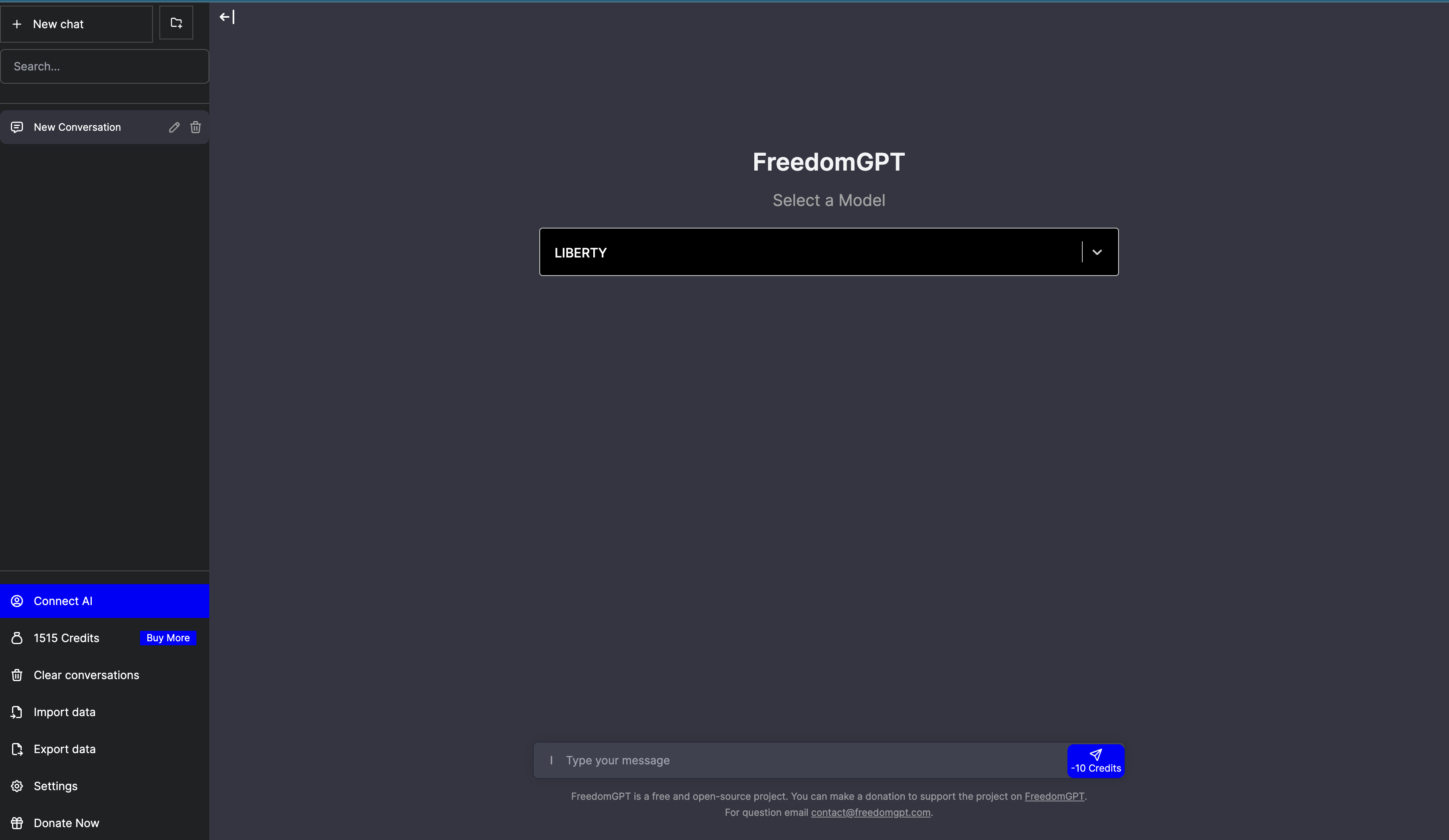screenshot of FreedomGPT