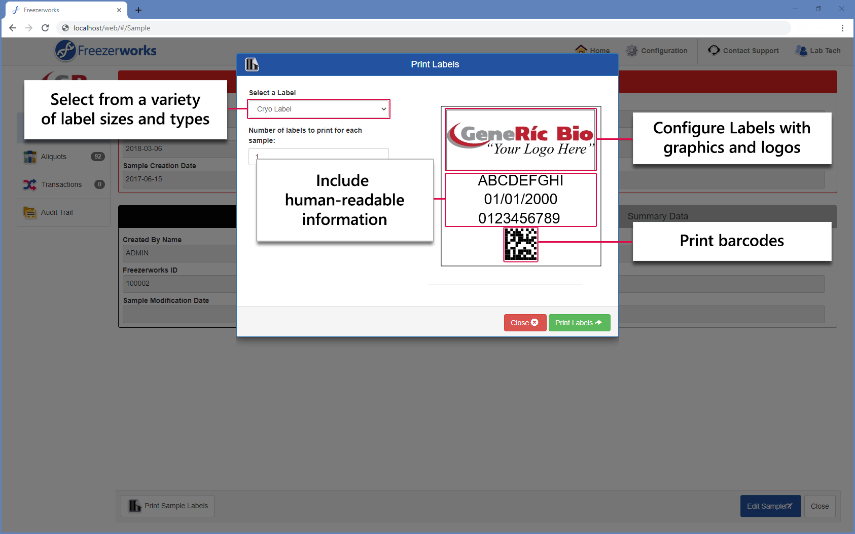 screenshot of Freezerworks