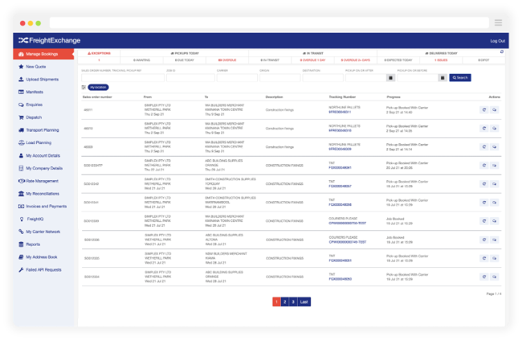 screenshot of FreightExchange