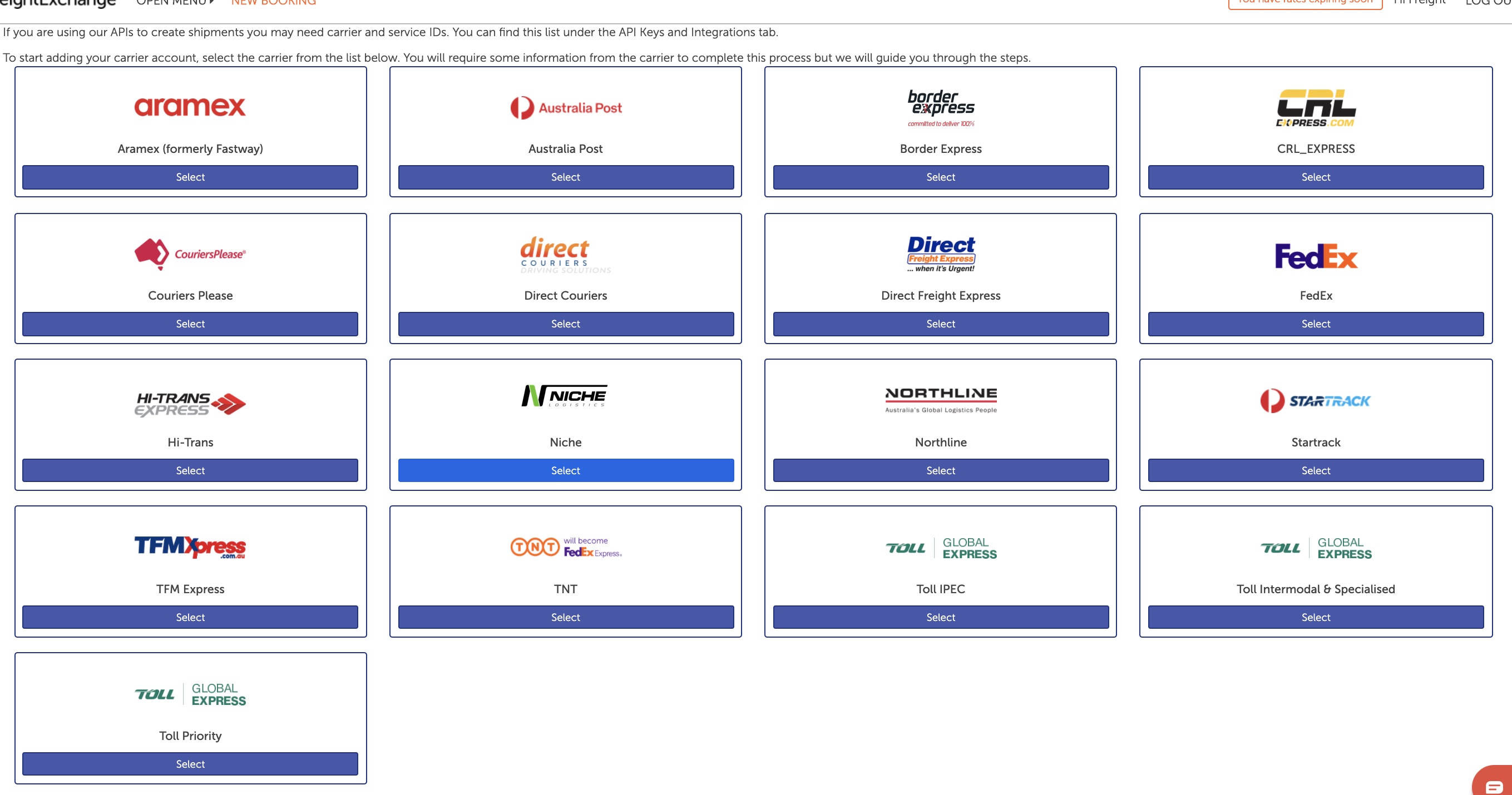 screenshot of FreightExchange