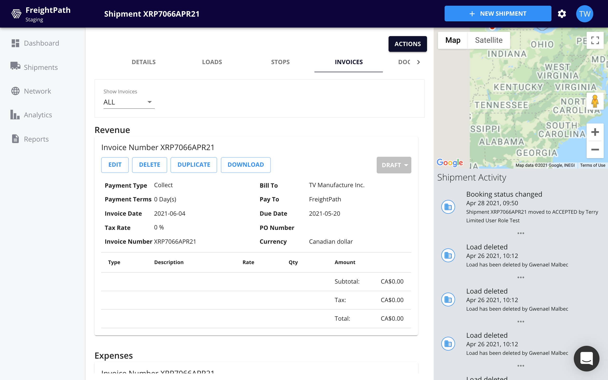 screenshot of FreightPath
