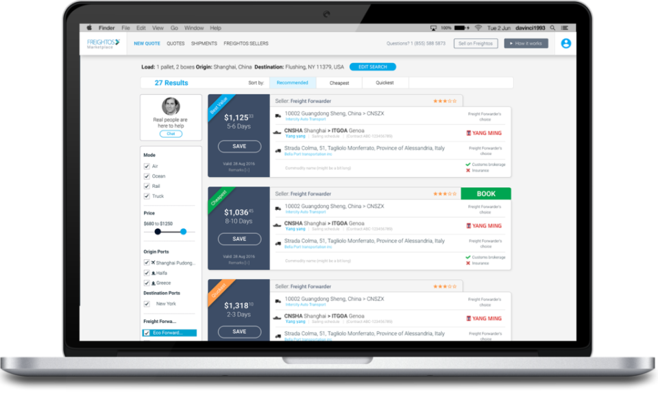 screenshot of Freightos