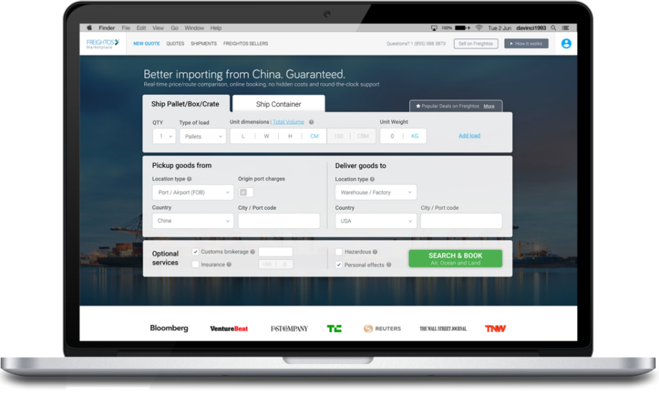 screenshot of Freightos