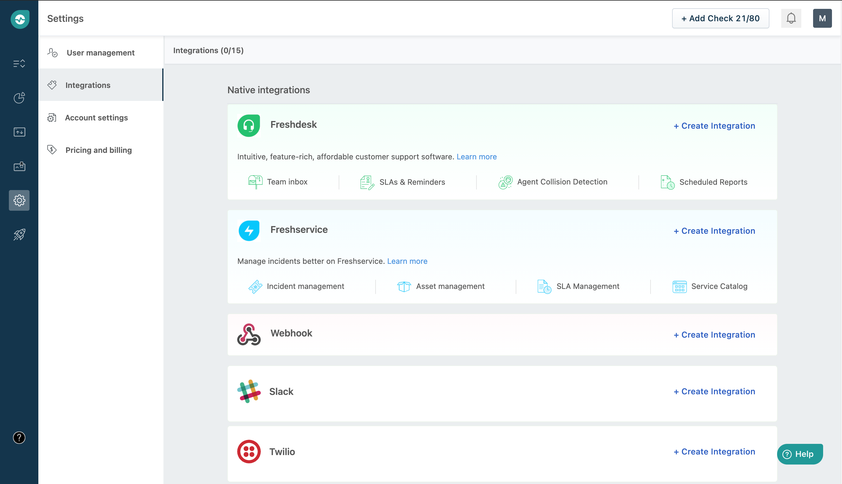 screenshot of Freshping