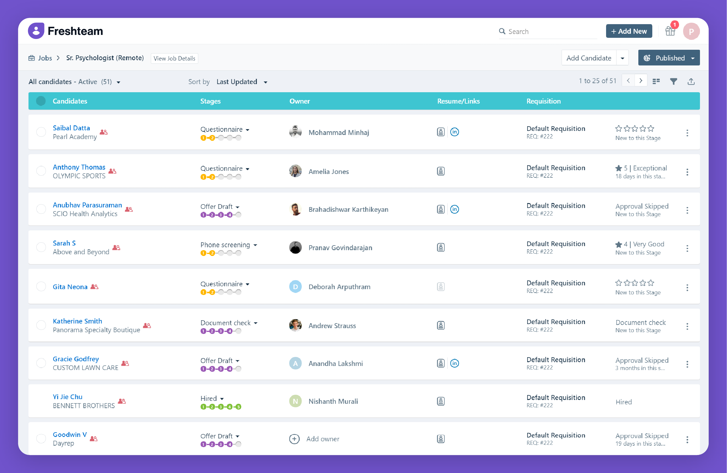 screenshot of Freshteam