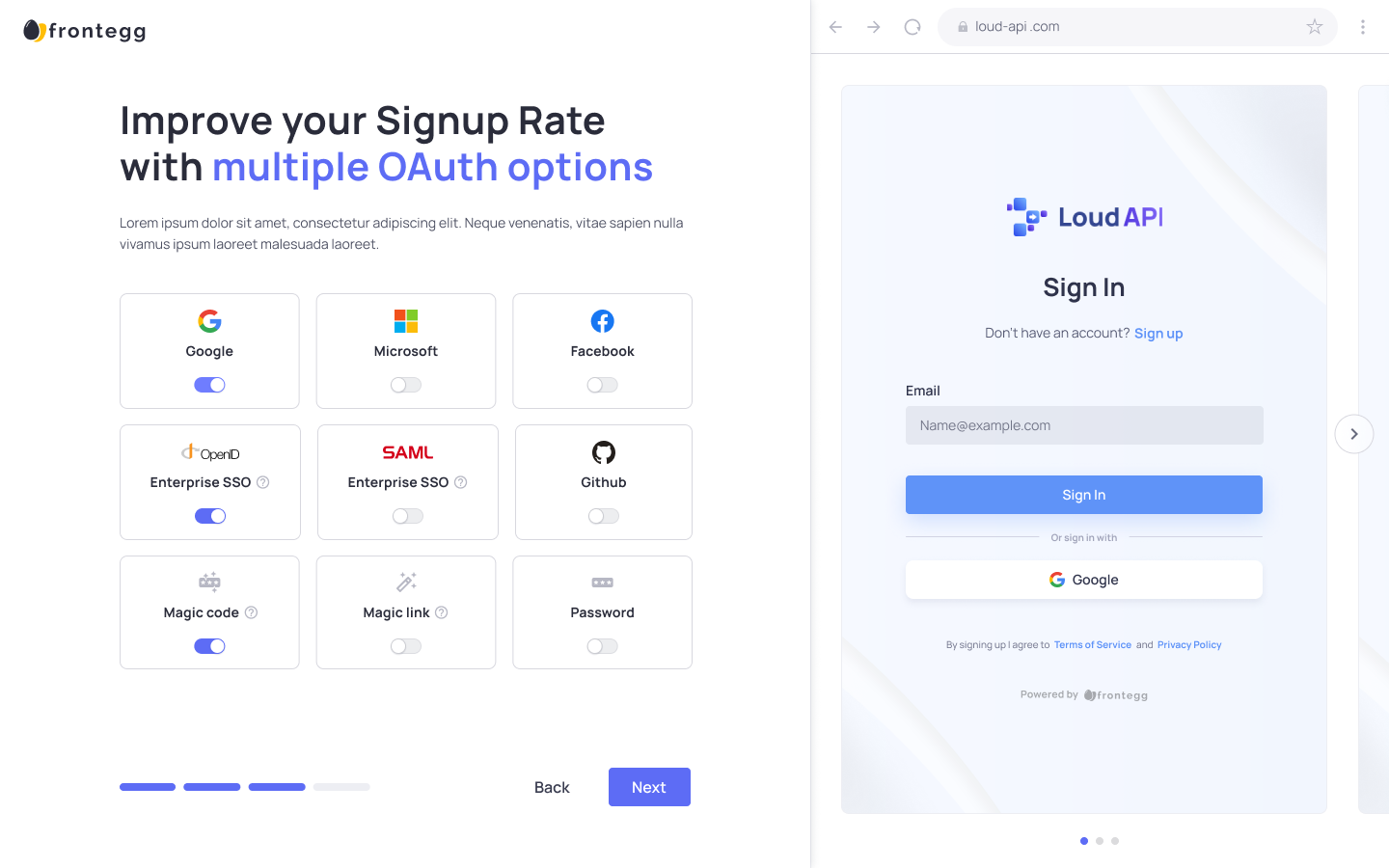 screenshot of Frontegg