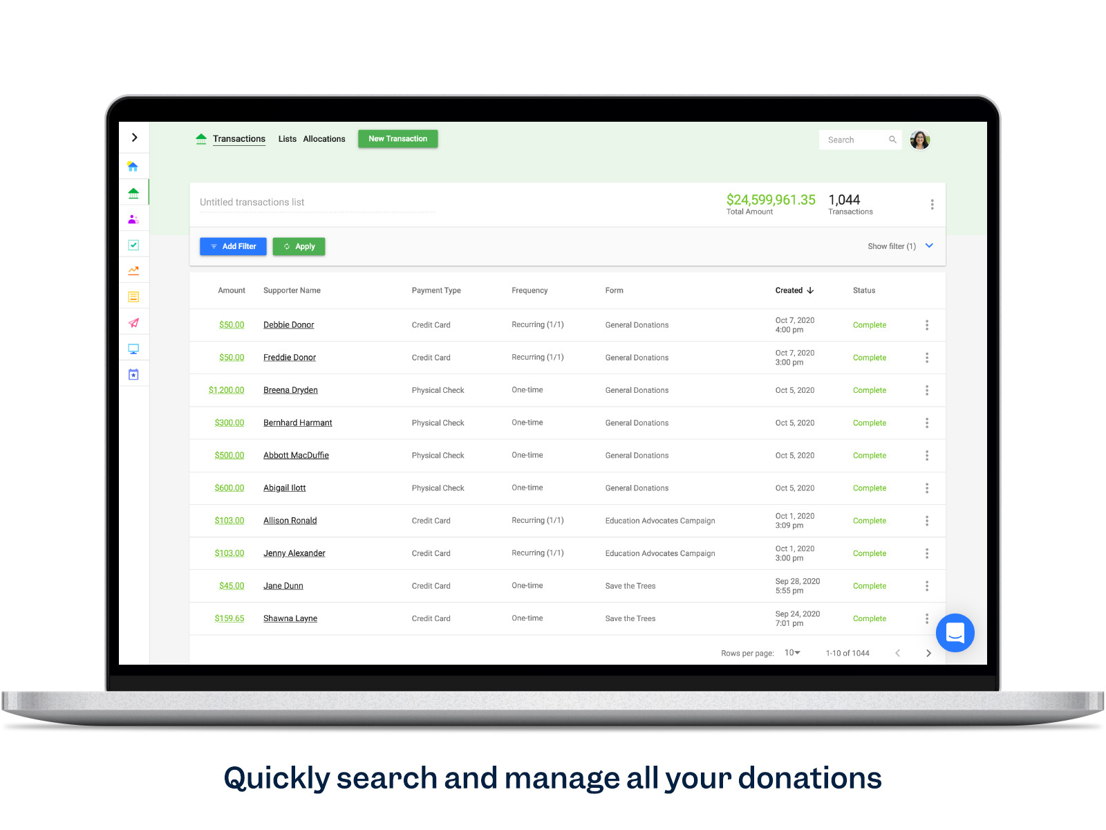 screenshot of Funraise