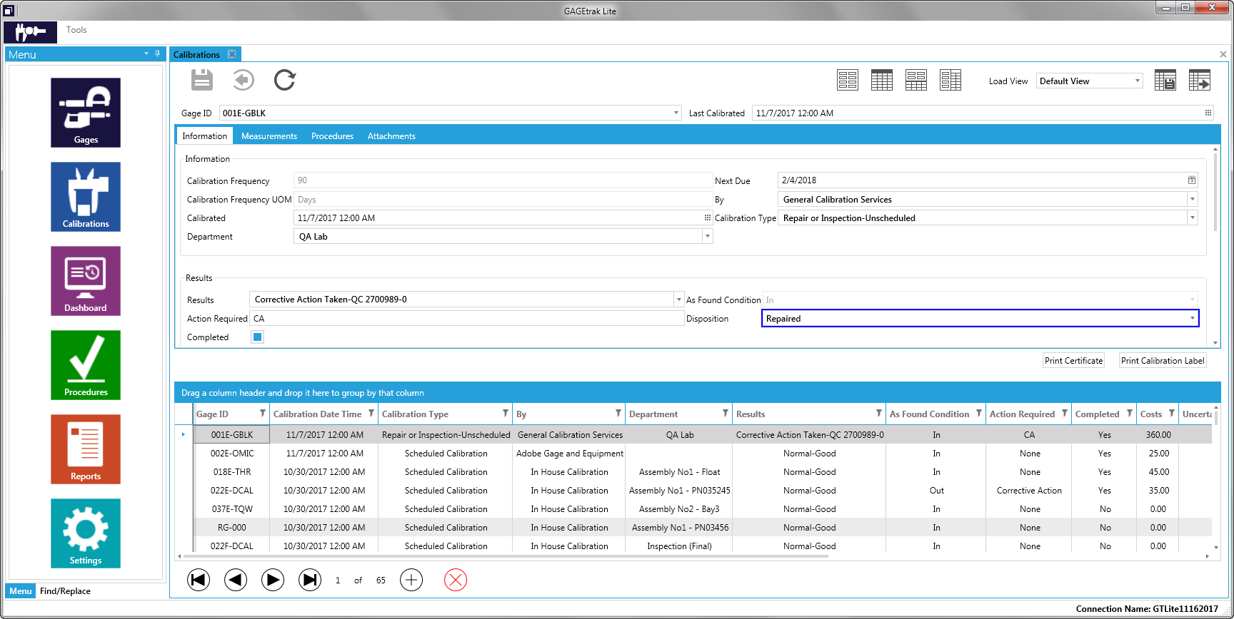 screenshot of GAGEtrak