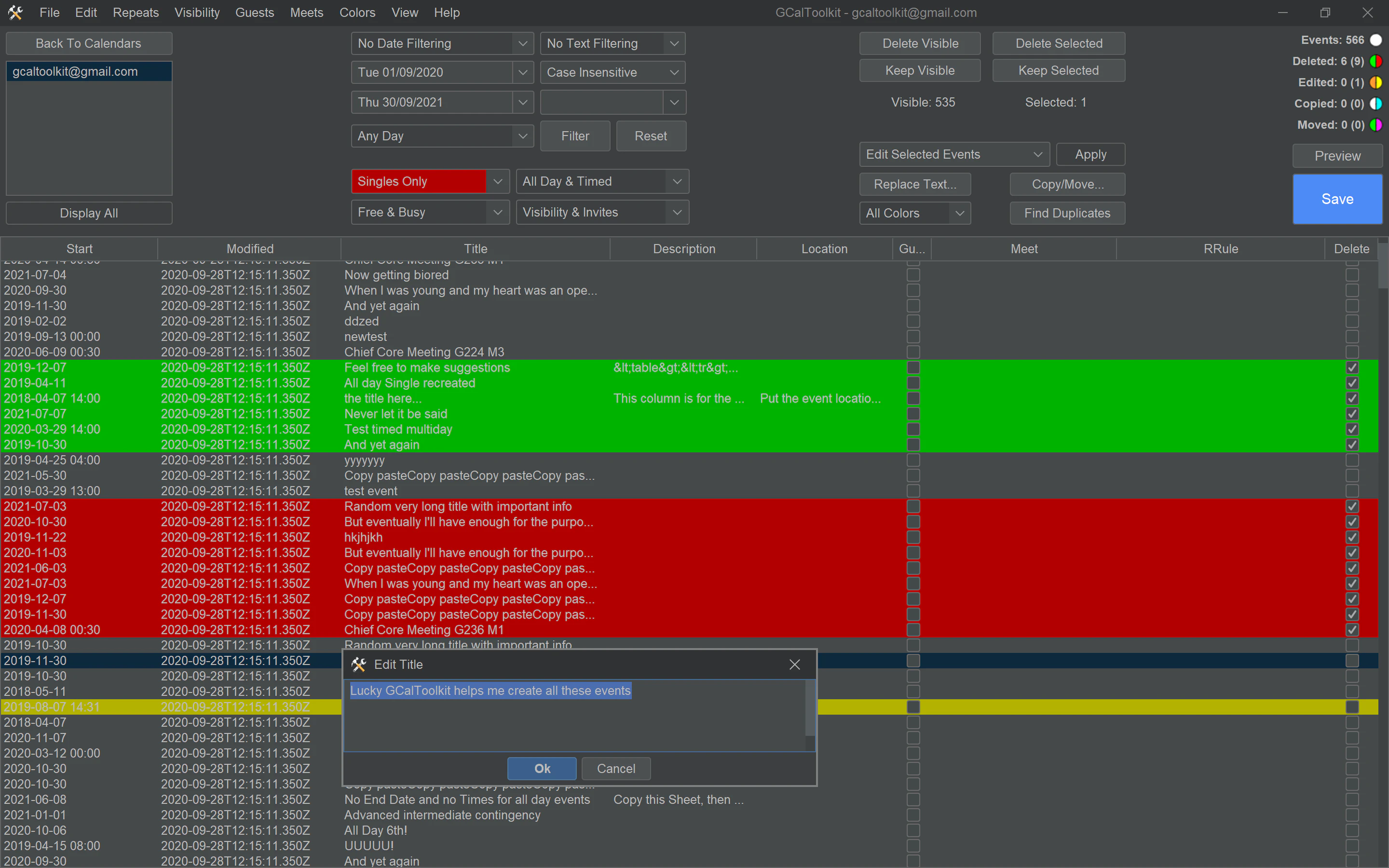 screenshot of GCalToolkit
