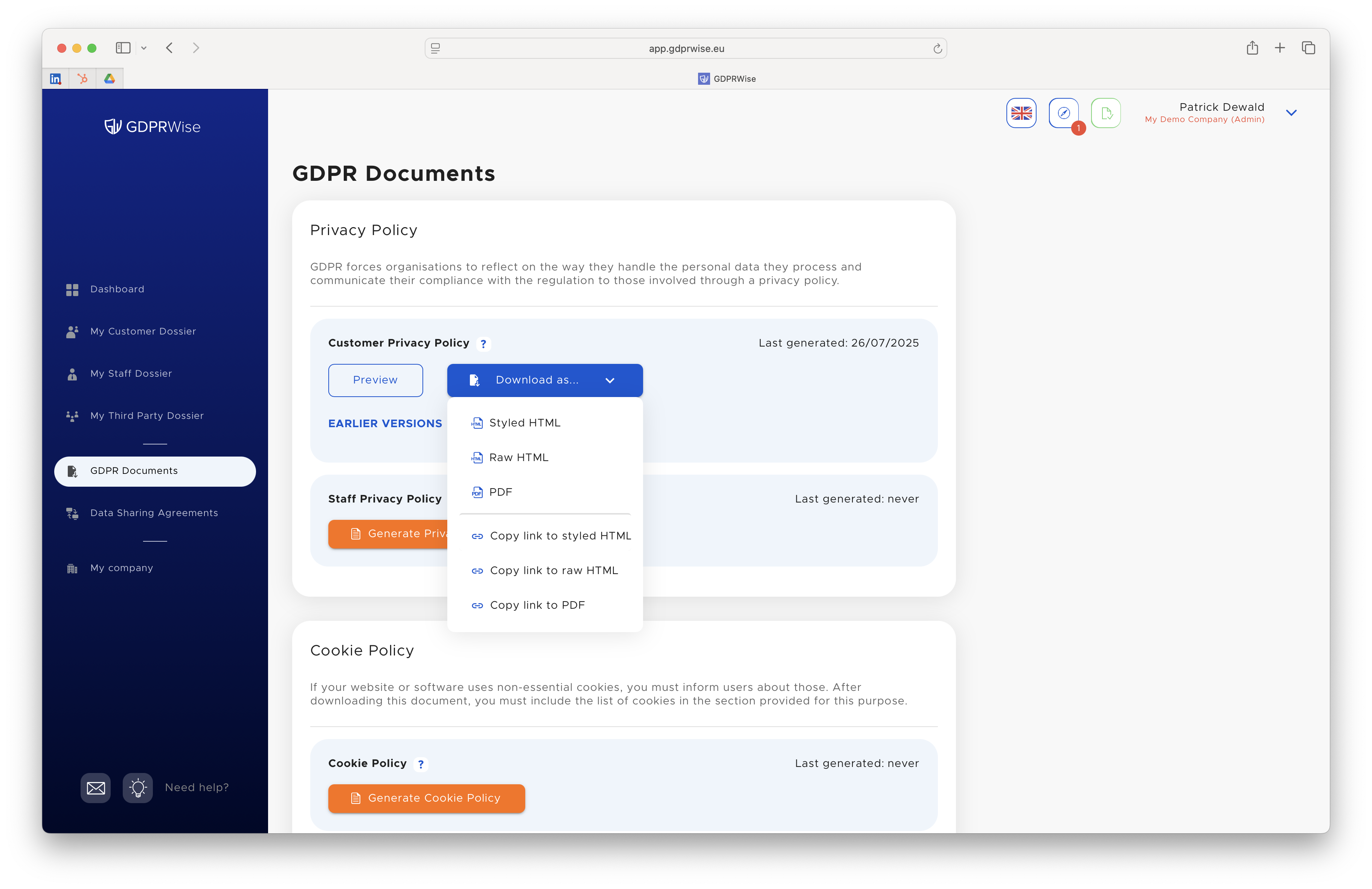 screenshot of GDPRWise