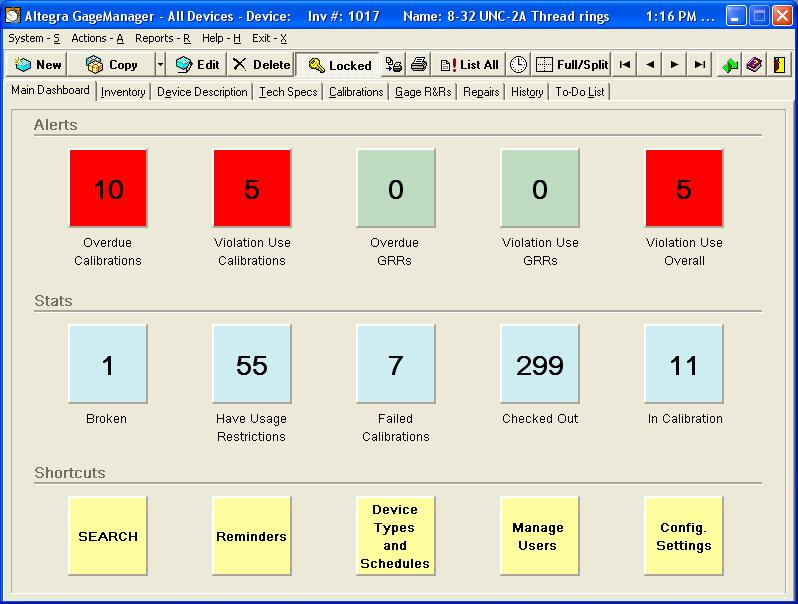 screenshot of GageManager