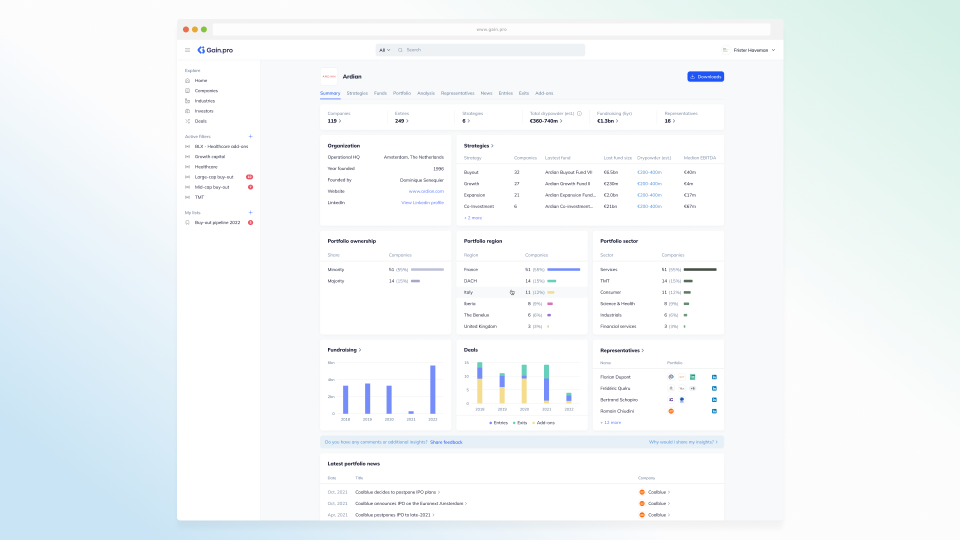 screenshot of Gain.pro
