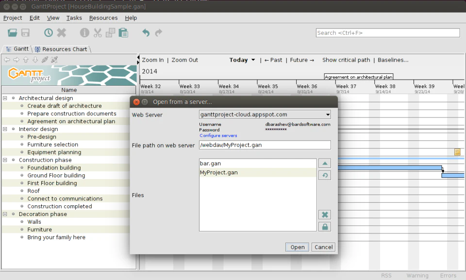 screenshot of GanttProject
