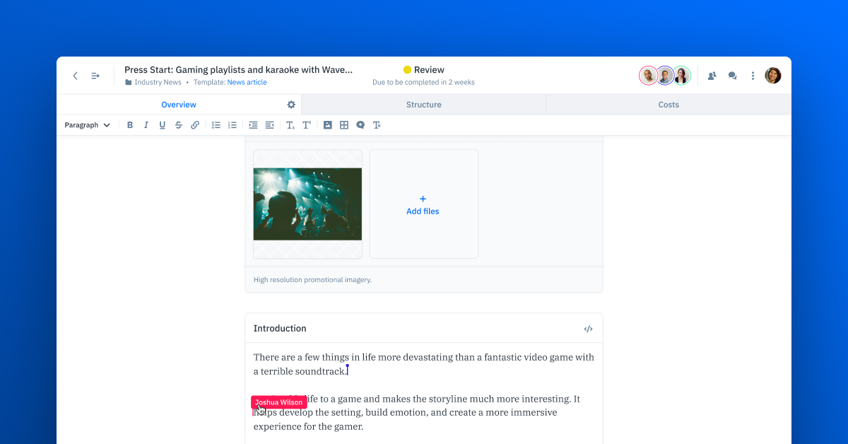 screenshot of GatherContent
