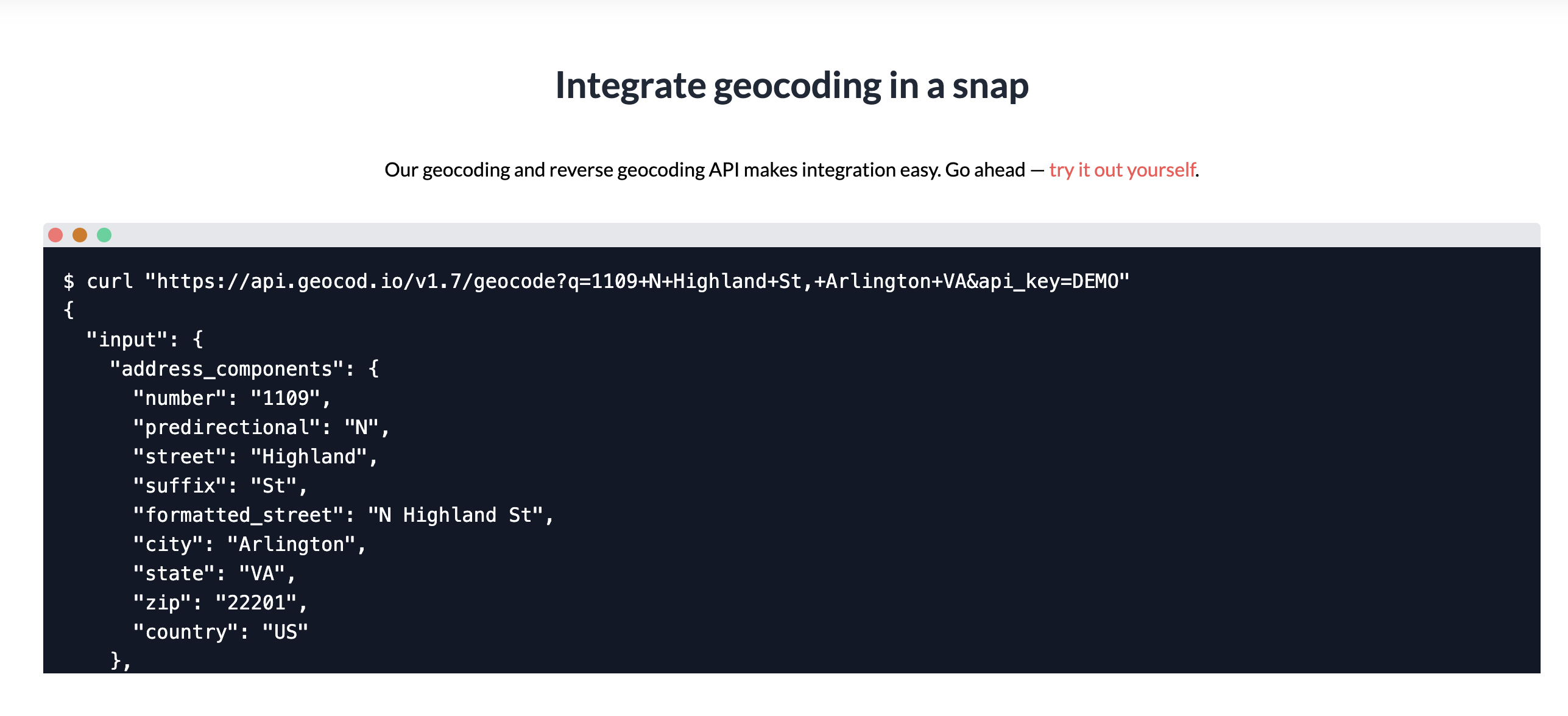 screenshot of Geocodio