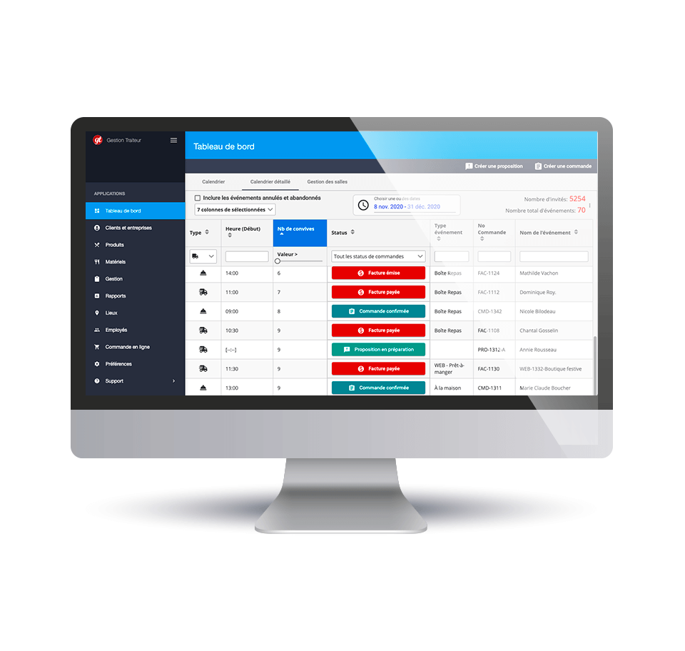 screenshot of Gestion-Traiteur