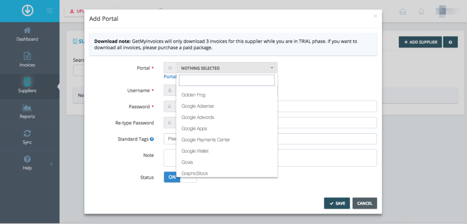 screenshot of GetMyInvoices