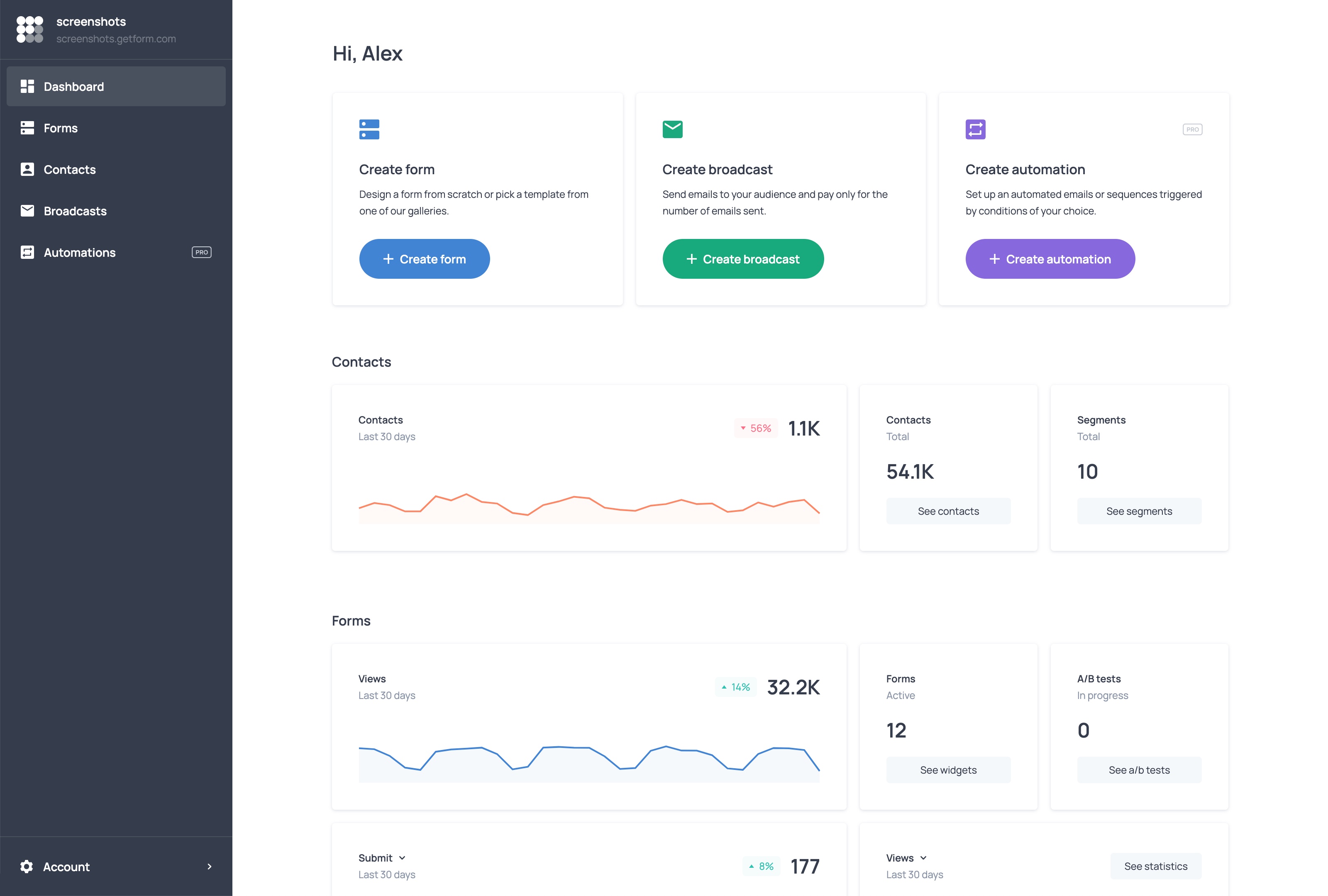 screenshot of Getform