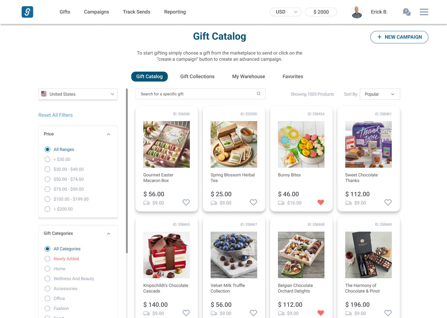 screenshot of Giftsenda