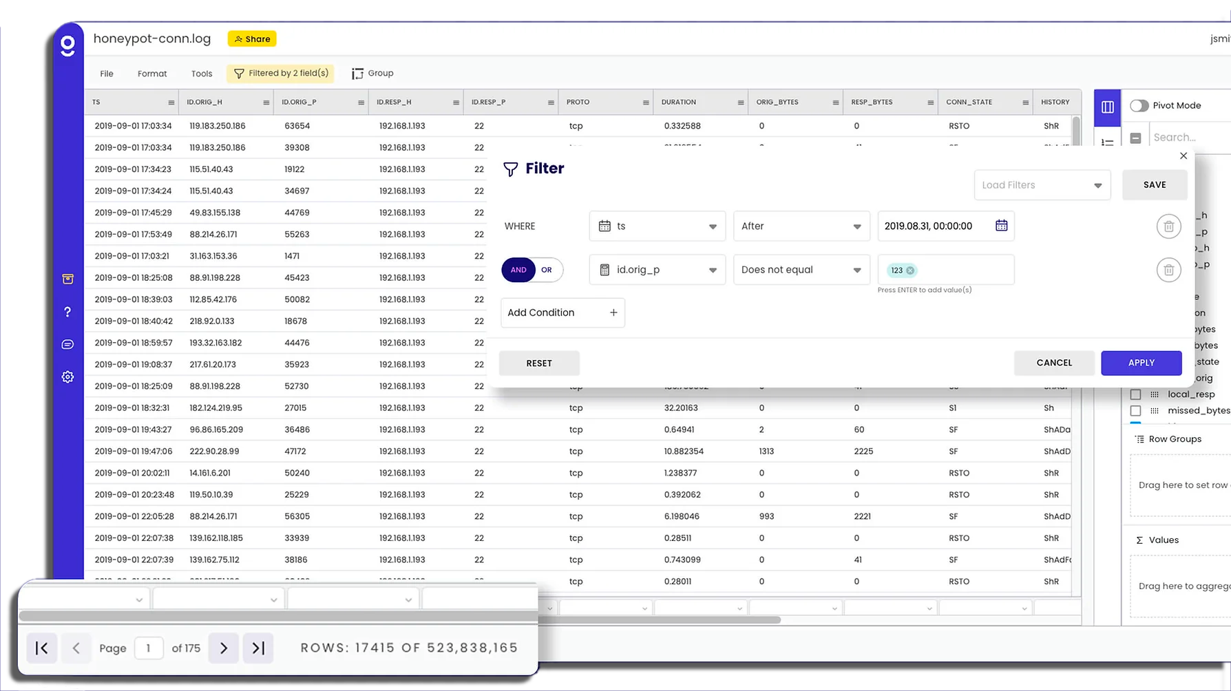 screenshot of Gigasheet