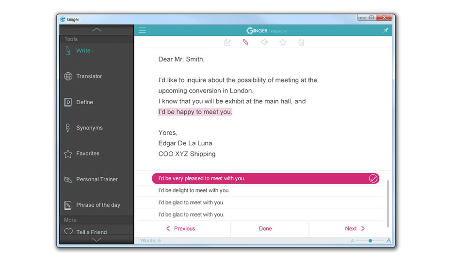 screenshot of Ginger