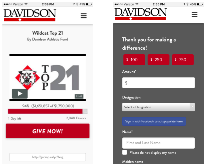 screenshot of GiveCampus