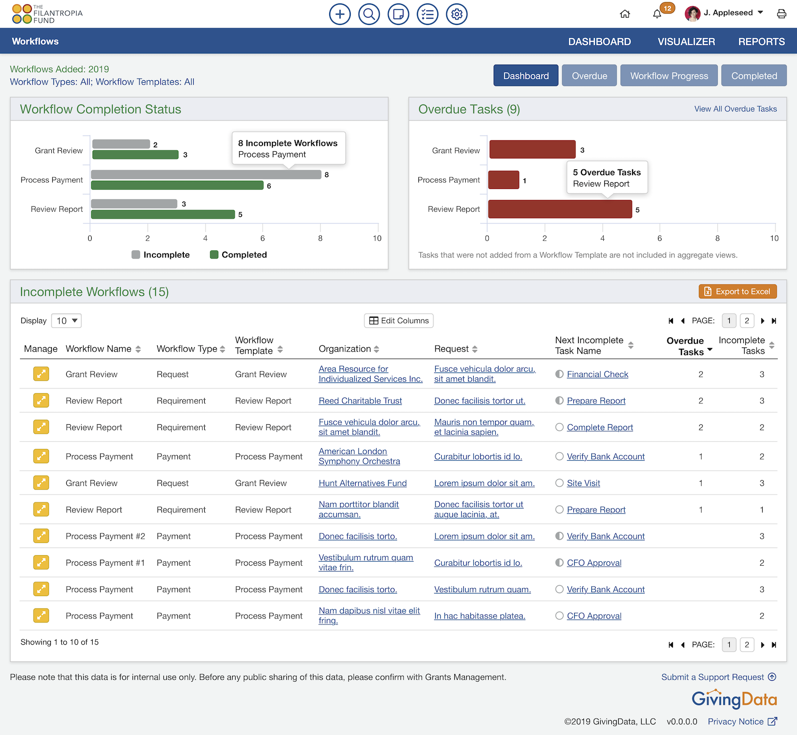 screenshot of GivingData