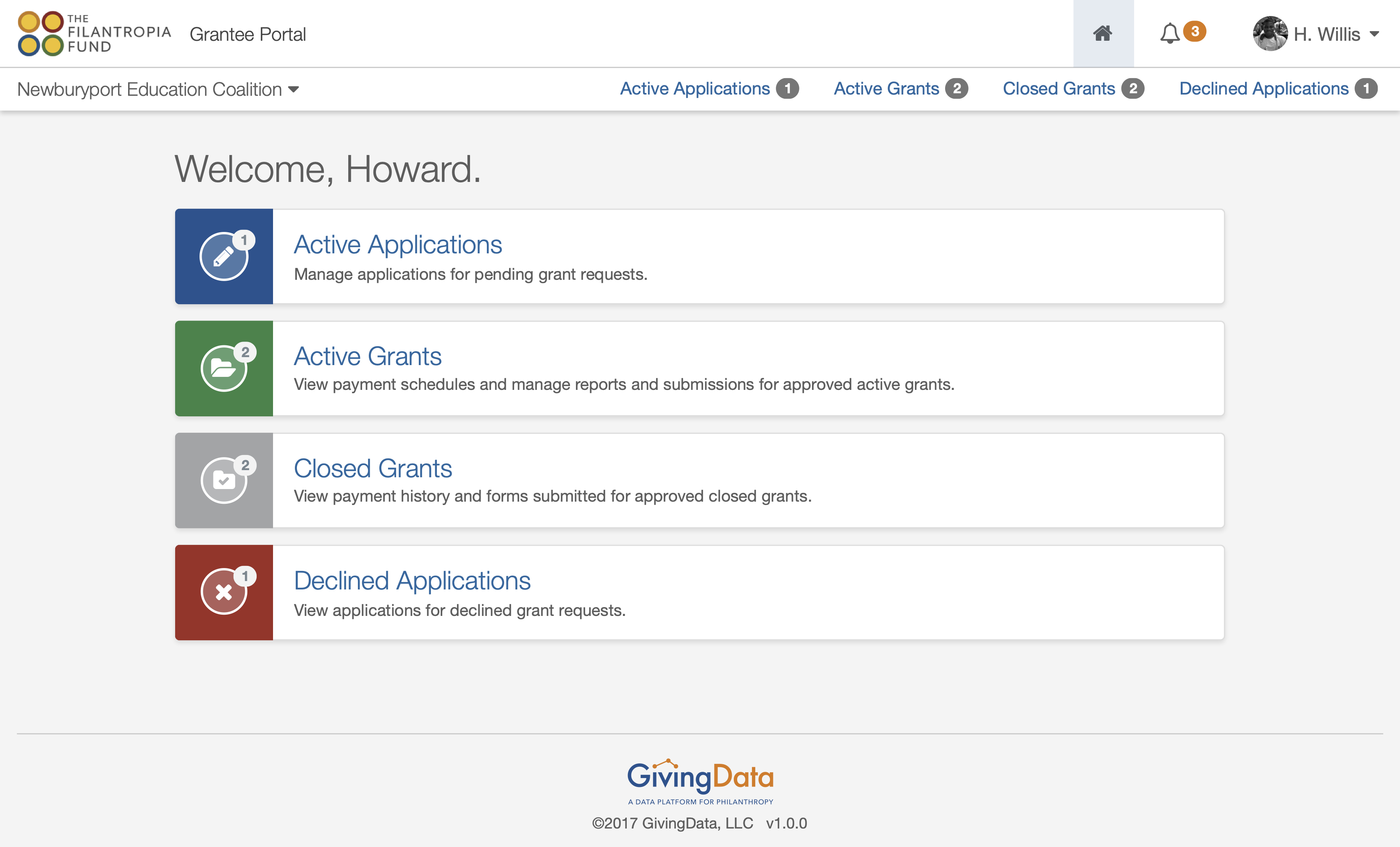 screenshot of GivingData