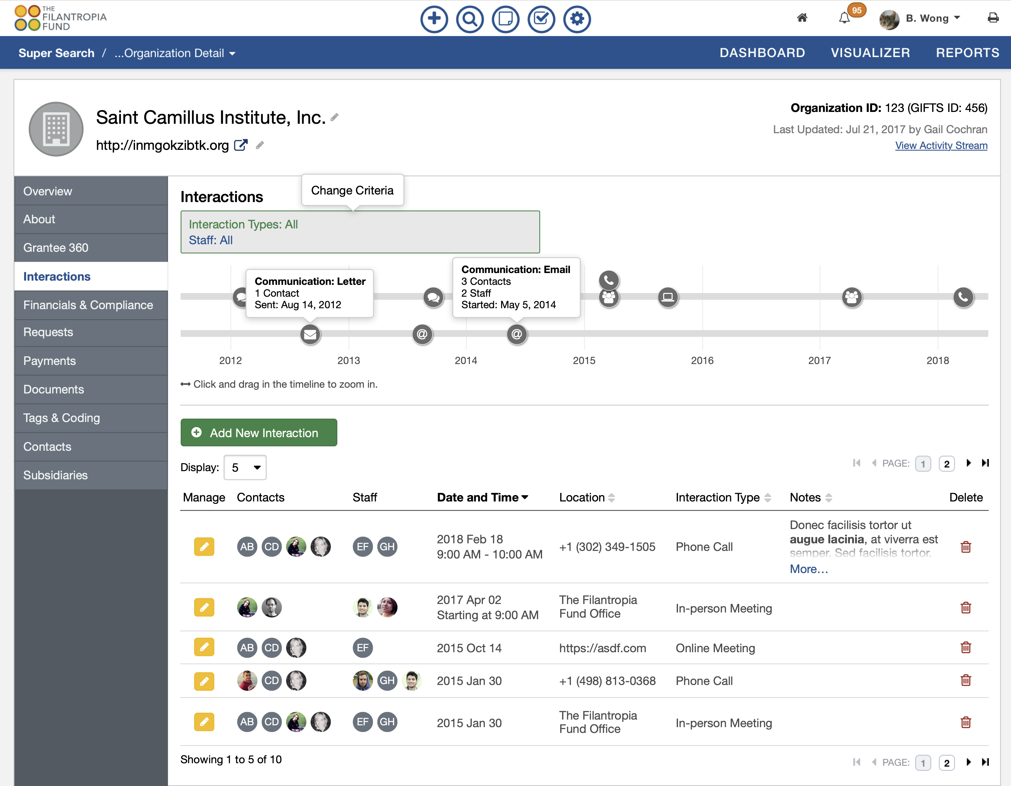 screenshot of GivingData