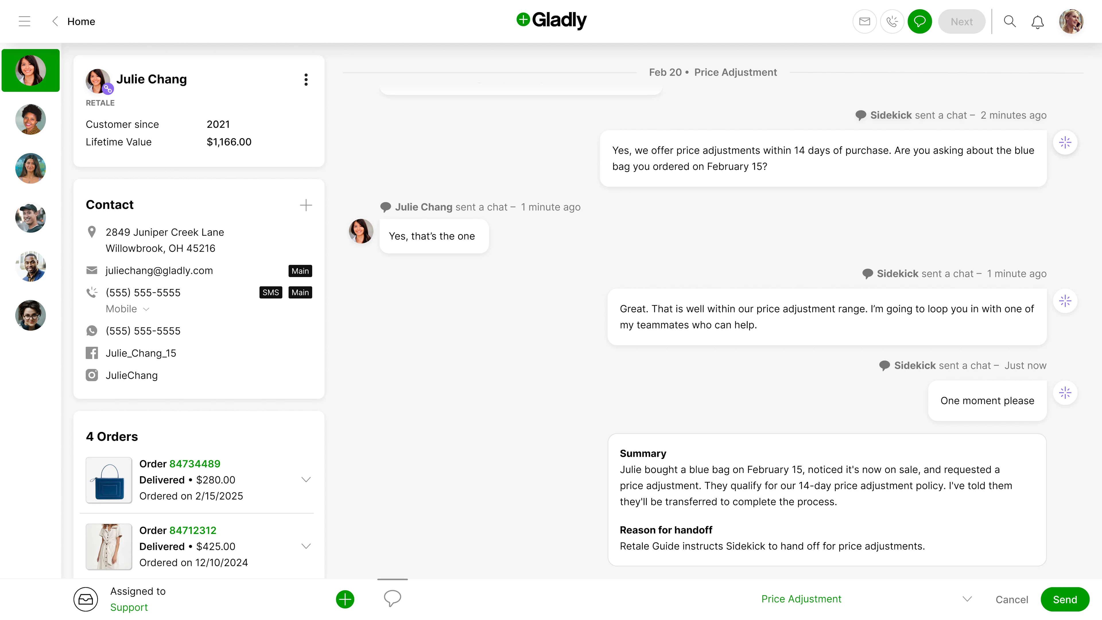 screenshot of Gladly