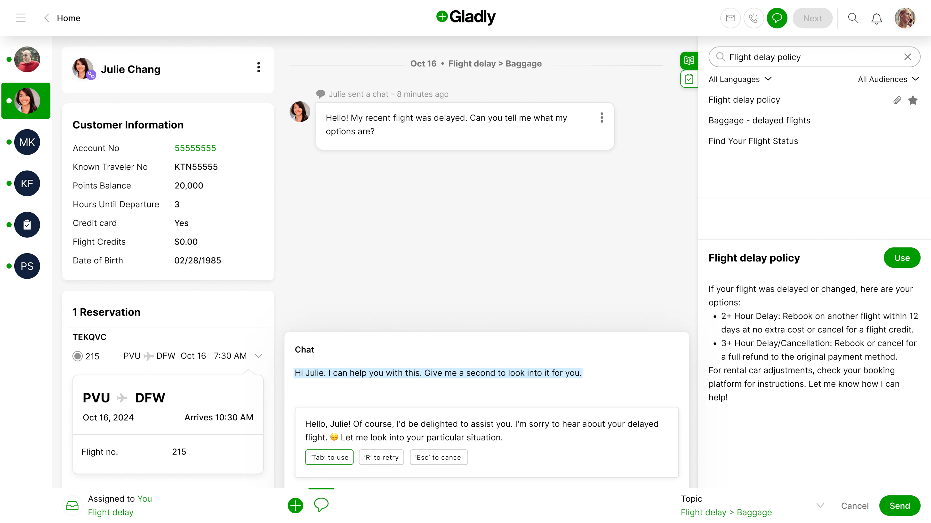 screenshot of Gladly