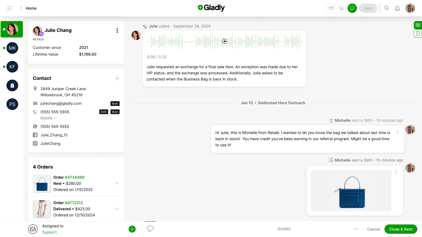 screenshot of Gladly
