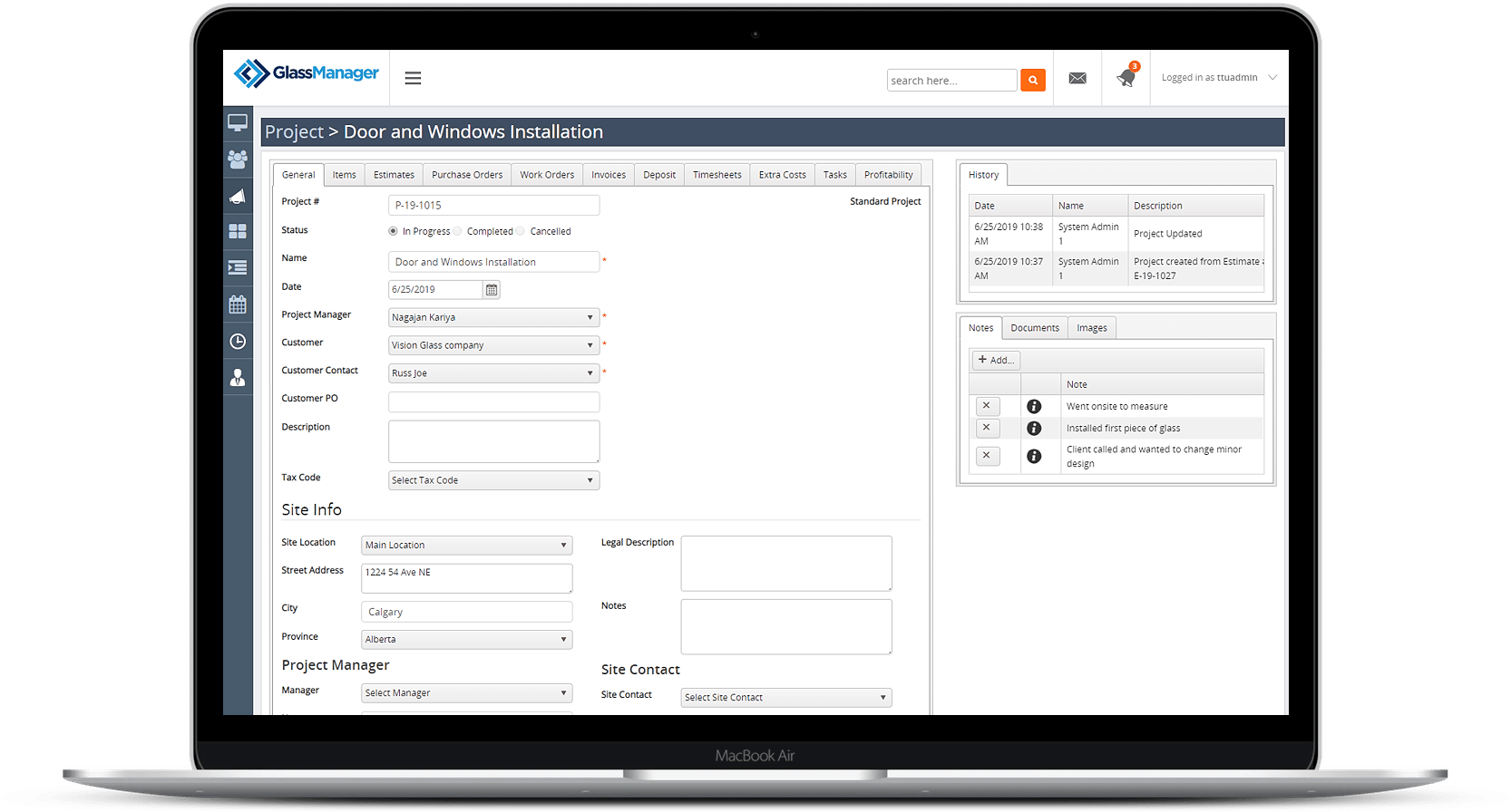screenshot of GlassManager