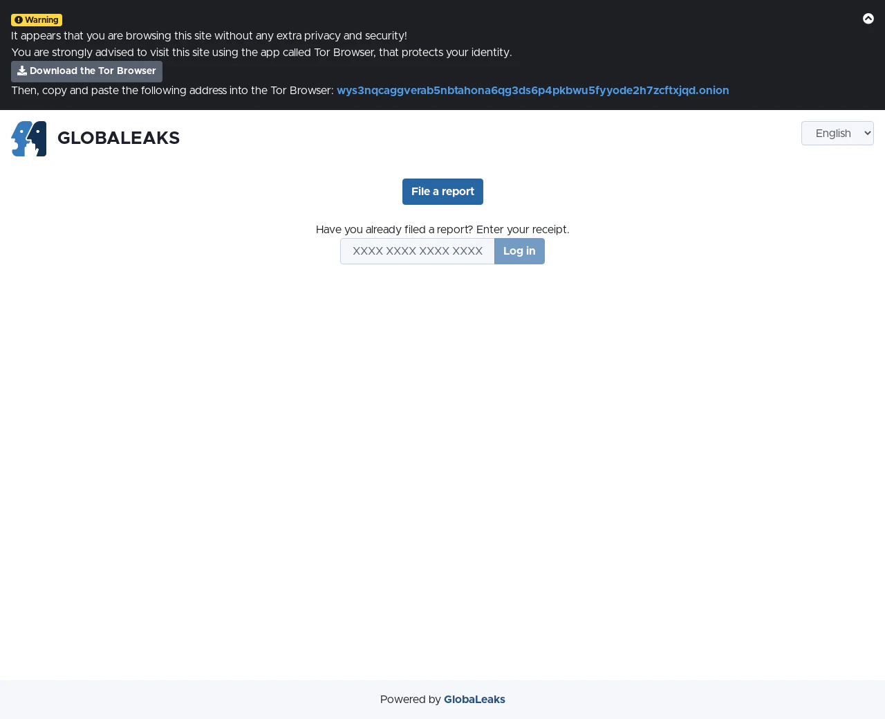 screenshot of GlobaLeaks