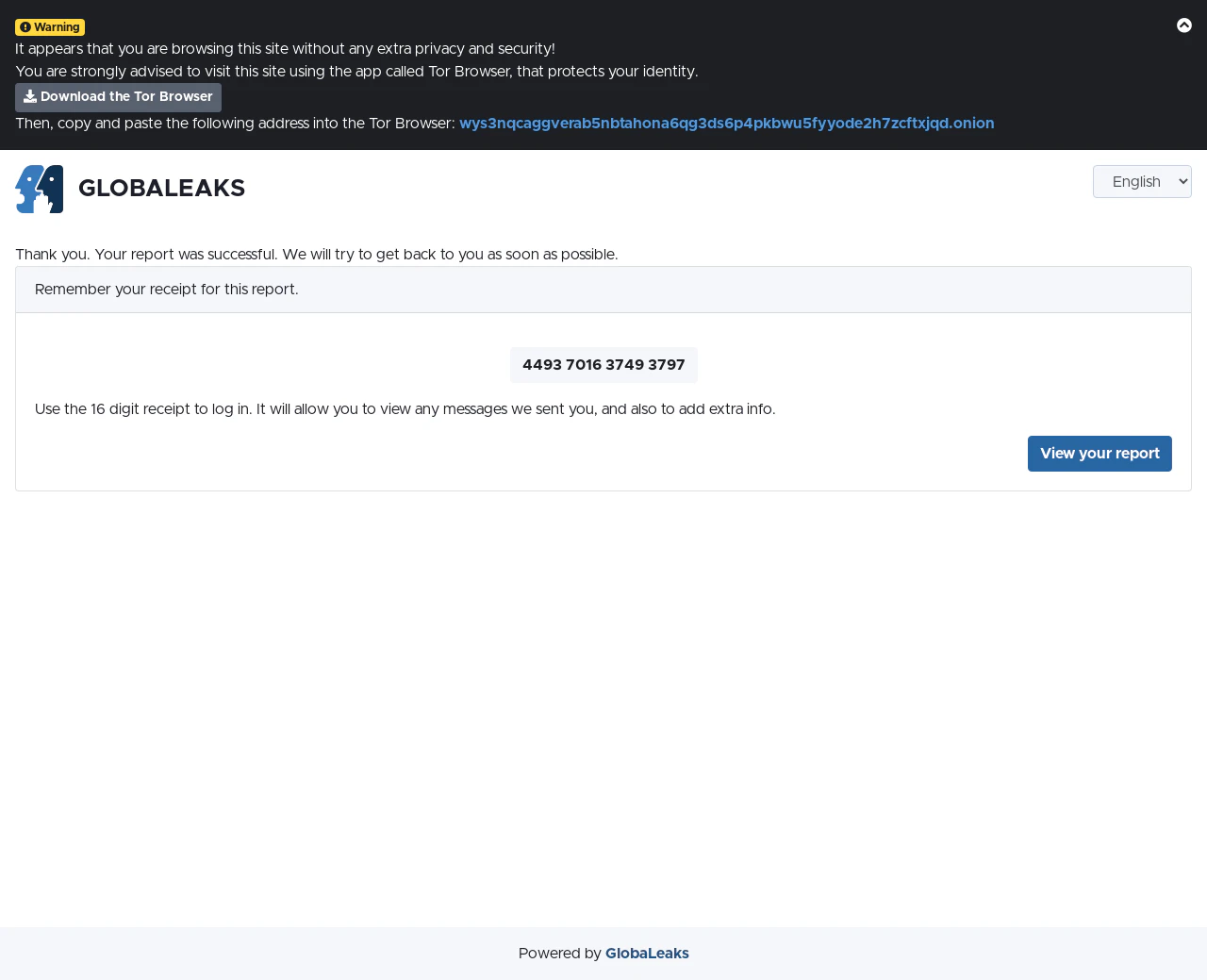 screenshot of GlobaLeaks