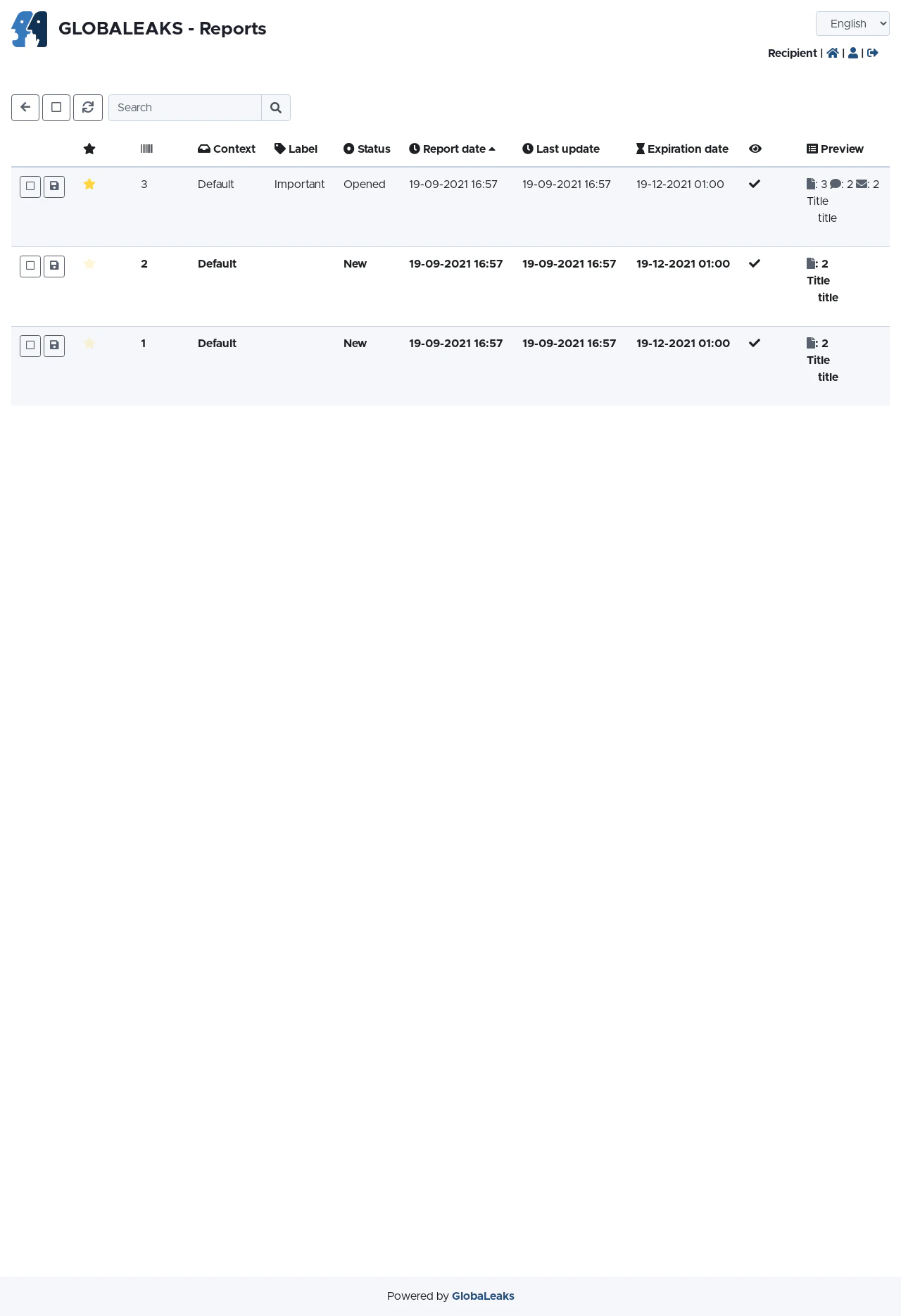 screenshot of GlobaLeaks