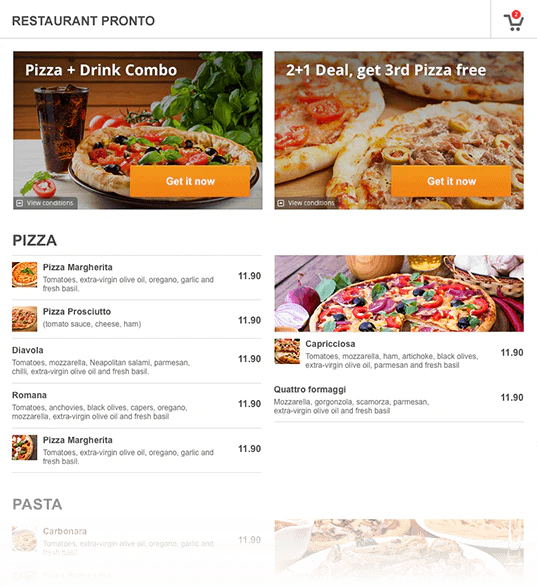 screenshot of GloriaFood