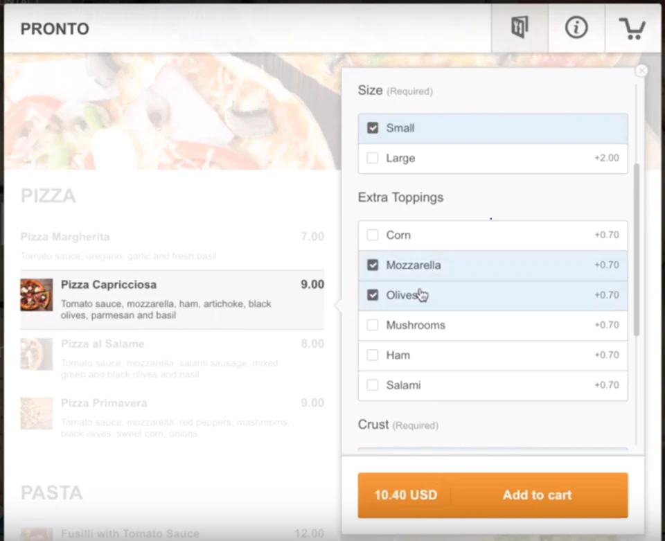 screenshot of GloriaFood