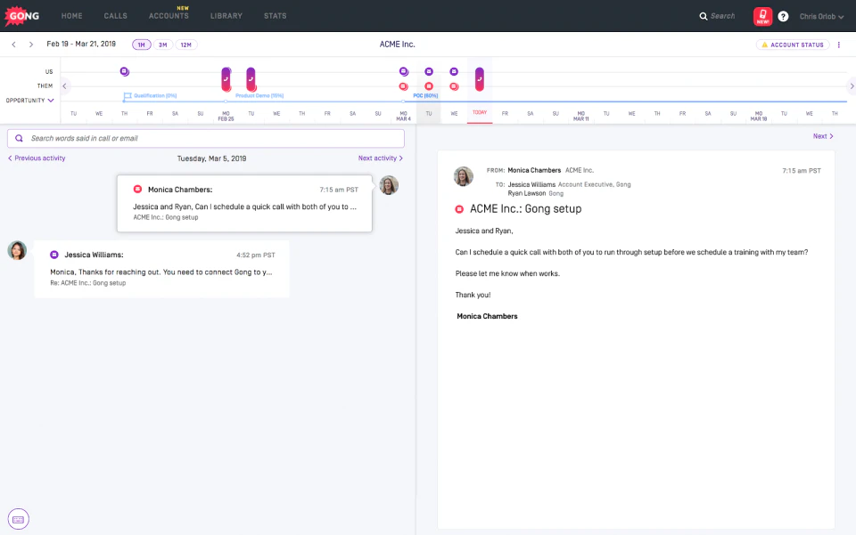 screenshot of Gong.io