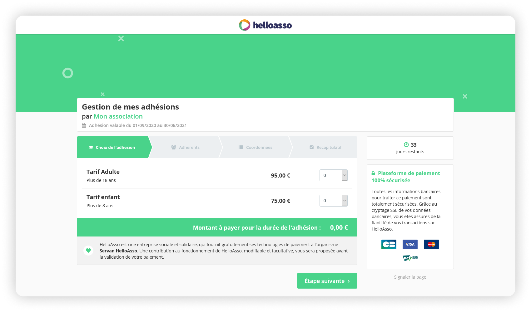 screenshot of HelloAsso