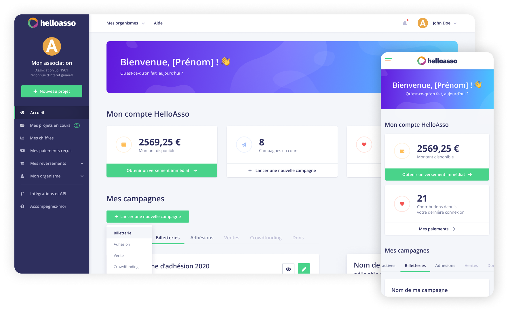 screenshot of HelloAsso