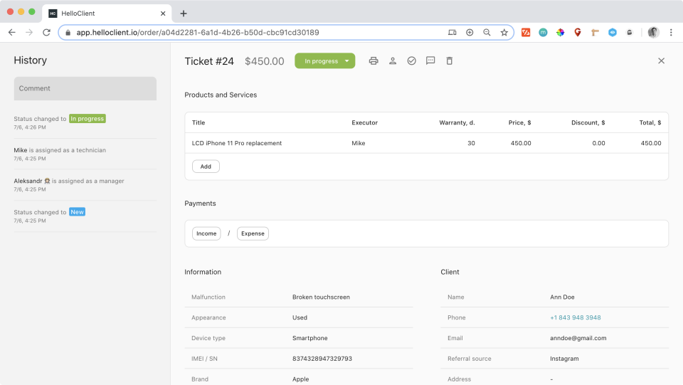 screenshot of HelloClient