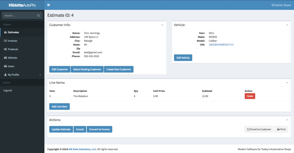 screenshot of HibbittsAutoPro
