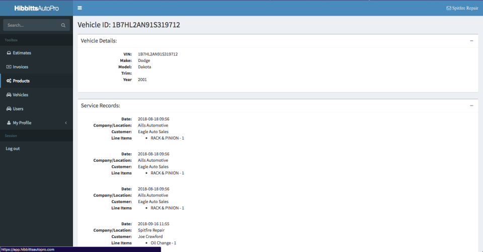 screenshot of HibbittsAutoPro