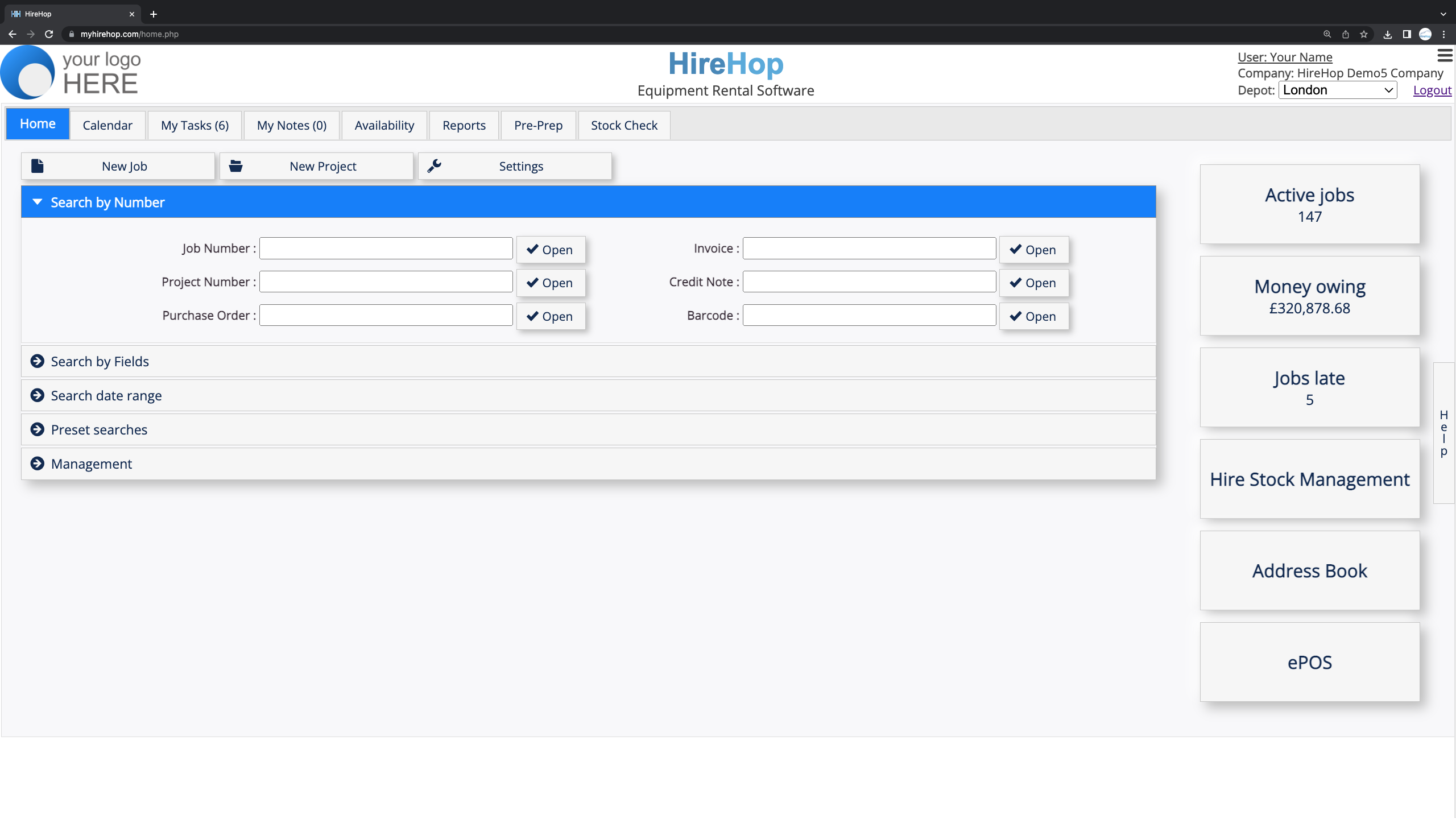 screenshot of HireHop