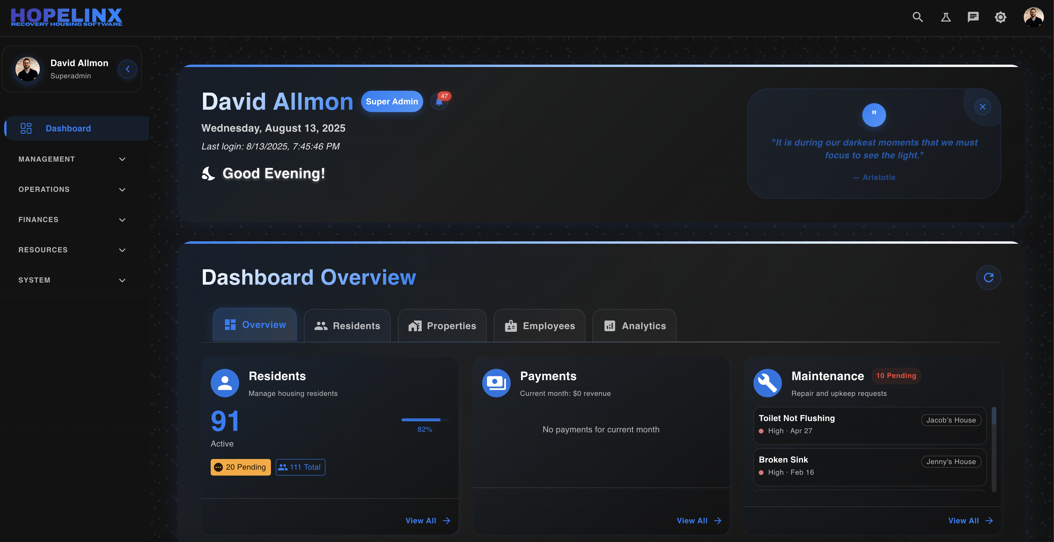 screenshot of HopeLinx