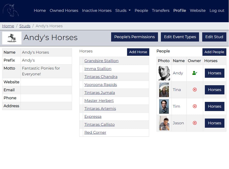 screenshot of HorseRecords