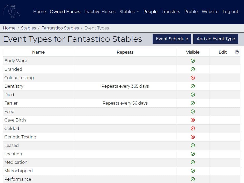 screenshot of HorseRecords