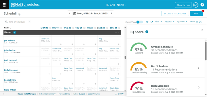 screenshot of HotSchedules