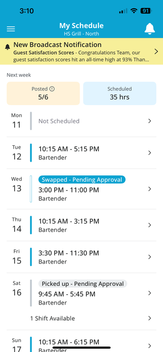screenshot of HotSchedules